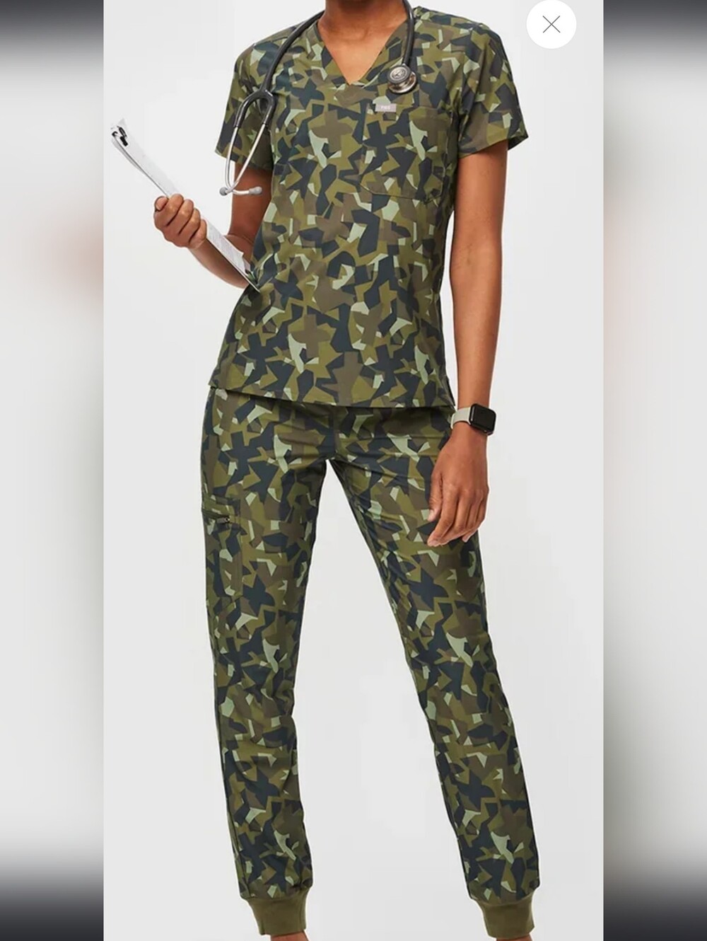 FIGS Green Camo FreeX Scrub Set 2 Piece W/ ZAMORA Lined Joggers Large